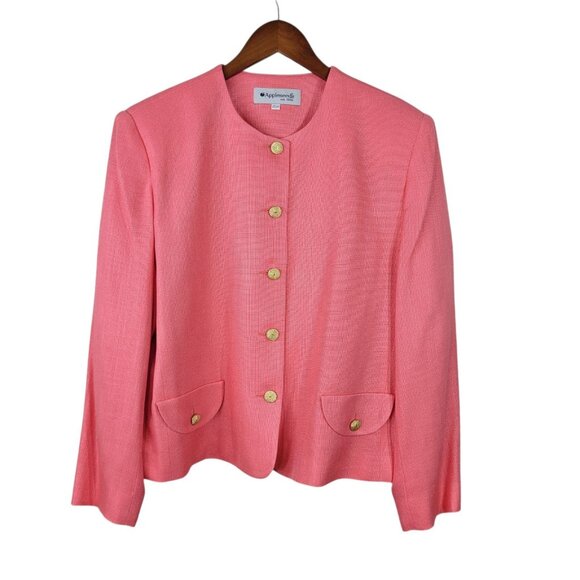 New Appleseeds Blazer Plus 20W Bright Pink Long Sleeve Gold Button Front Jacket - Picture 2 of 8